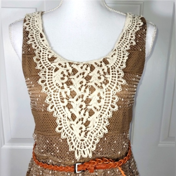 NWT Med A'Reve Striped Net Crocheted Maxi Sundress w/ Crocheted Neckline & Belt - Picture 5 of 16